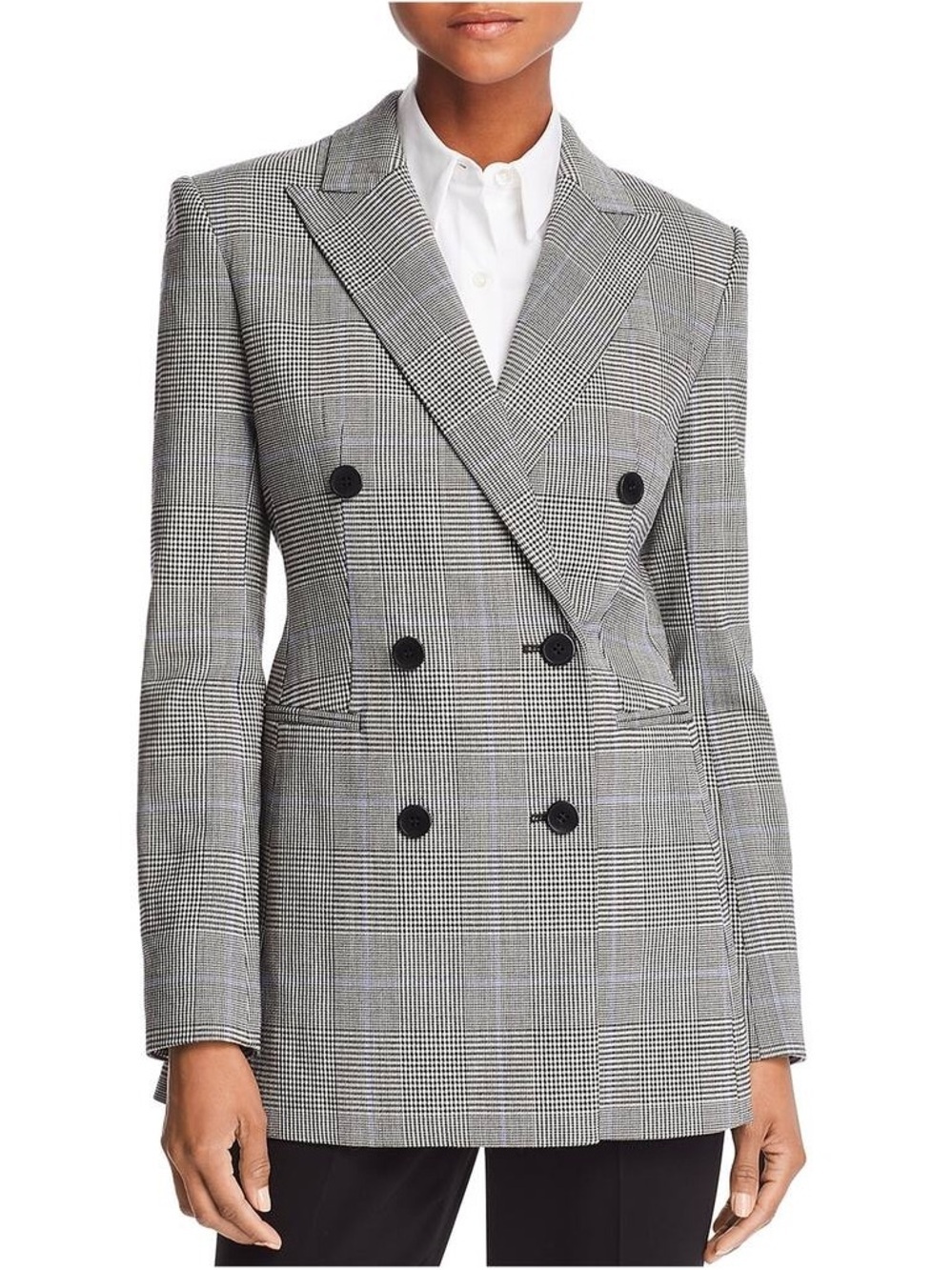 Theory Power Portland Windowpane Double-Breasted Jacket Blazer 12 Wool Luxury